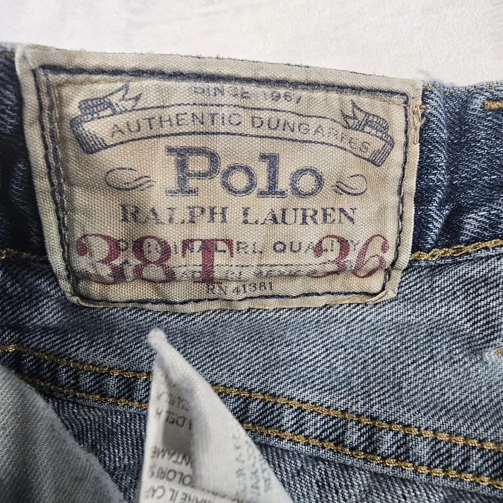 Polo Ralph Lauren Authentic Dungaree Jeans Men's 38x34 Straight Leg Blue Denim